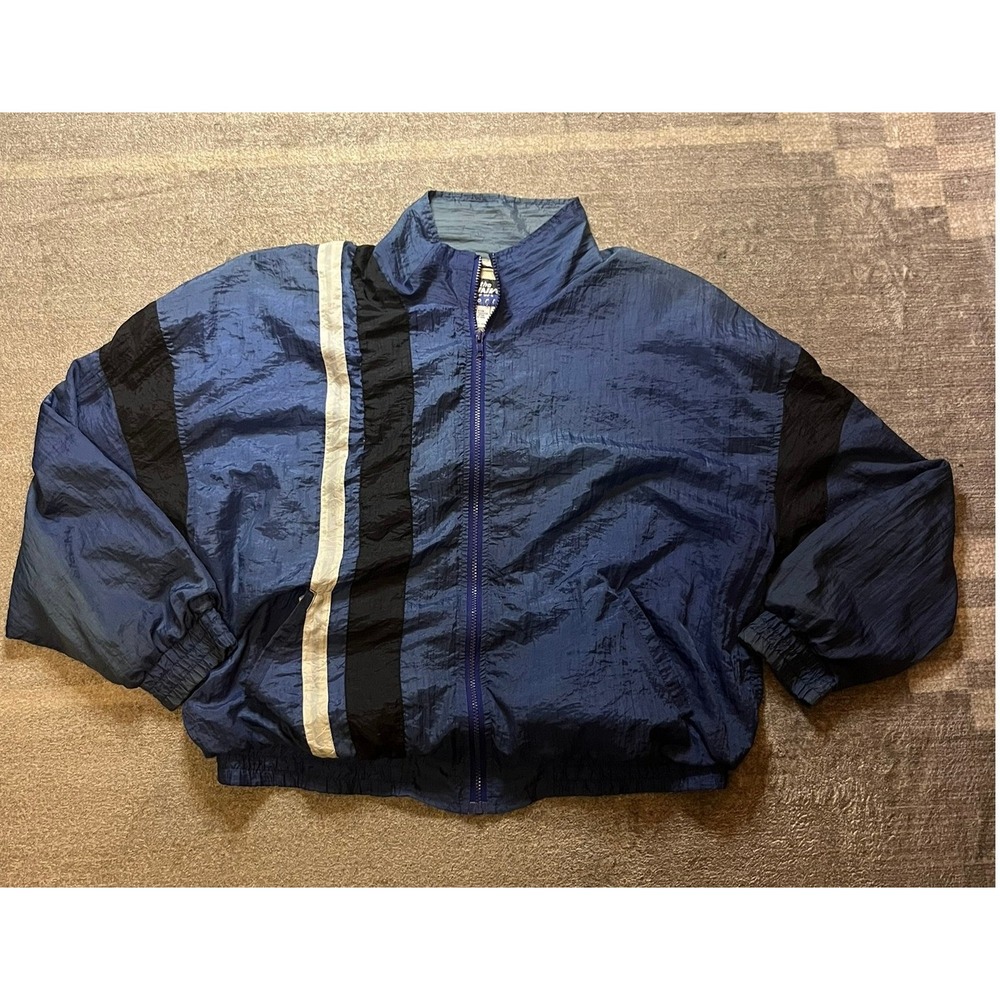 Vintage On The Brink Sport Windbreaker Jacket XL Blue Black Colorblock Crinkle